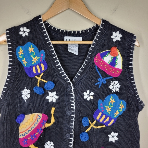 Vintage BP Design Ugly Sweater Vest Knit Winter Gloves Hats Novelty Medium - Picture 2 of 7